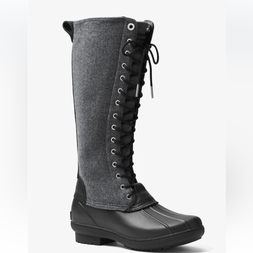 Michael Kors Easton Flannel and Rubber Rain Boot
Black Gray Size 6